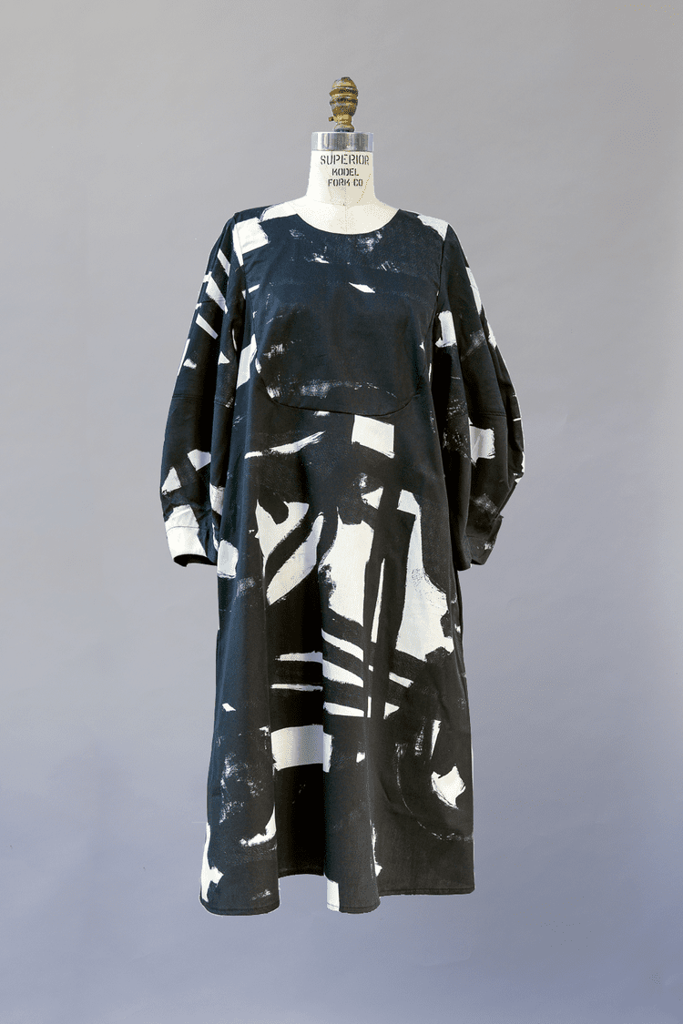 Black & White Bib Dress w/ Balloon Sleeves - Made X Hudson