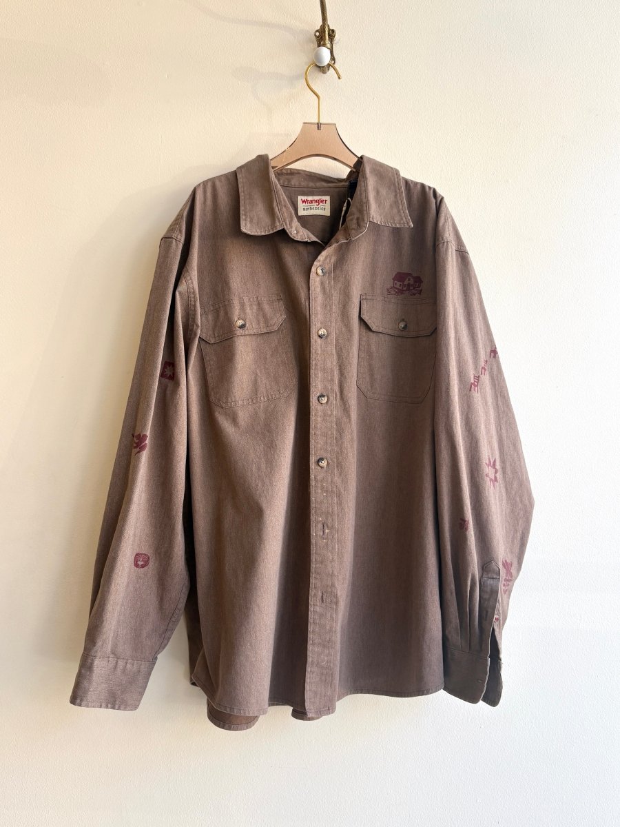 Burgundy Tiny Print Sand Button Down | Block Printed (Reworked) - Made X Hudson
