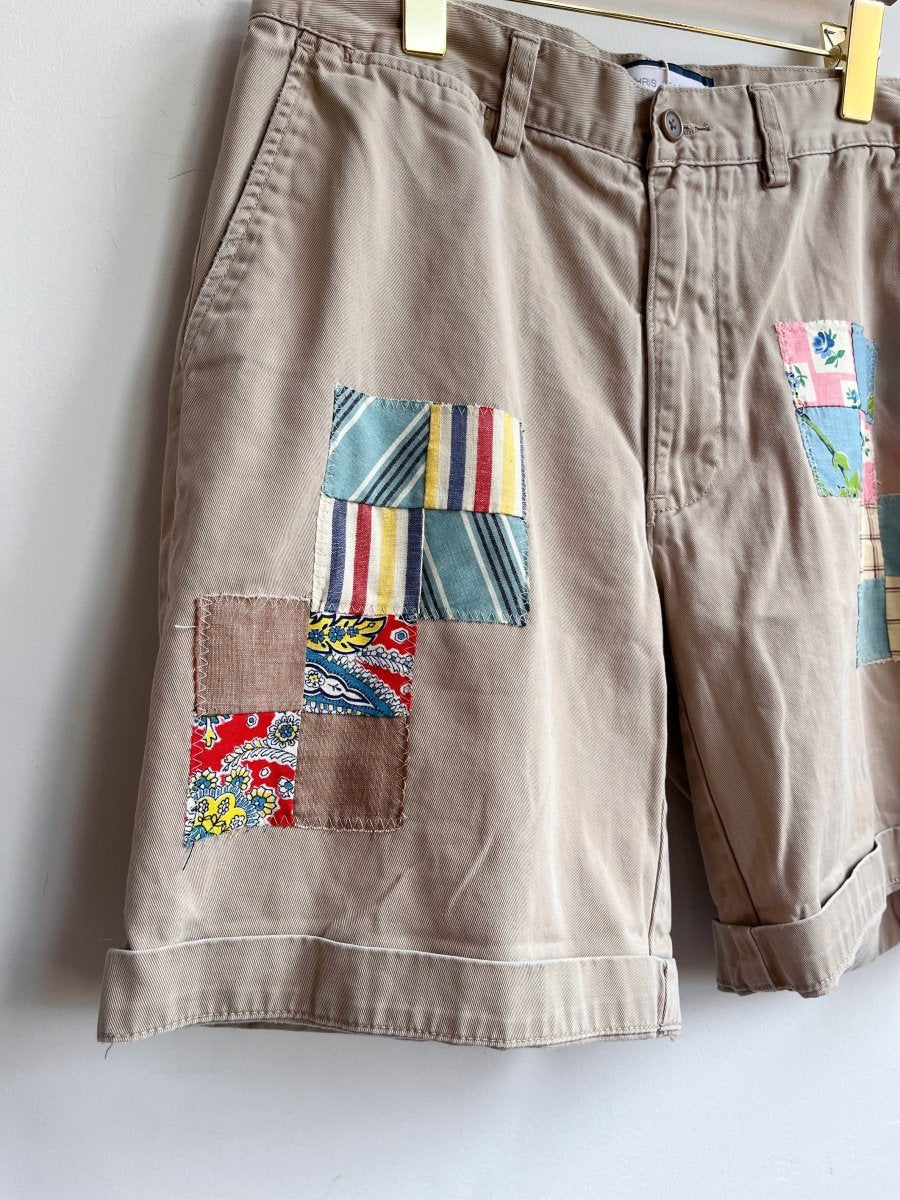 Quilted Patch Applique Khaki Shorts (Reworked) - Made X Hudson