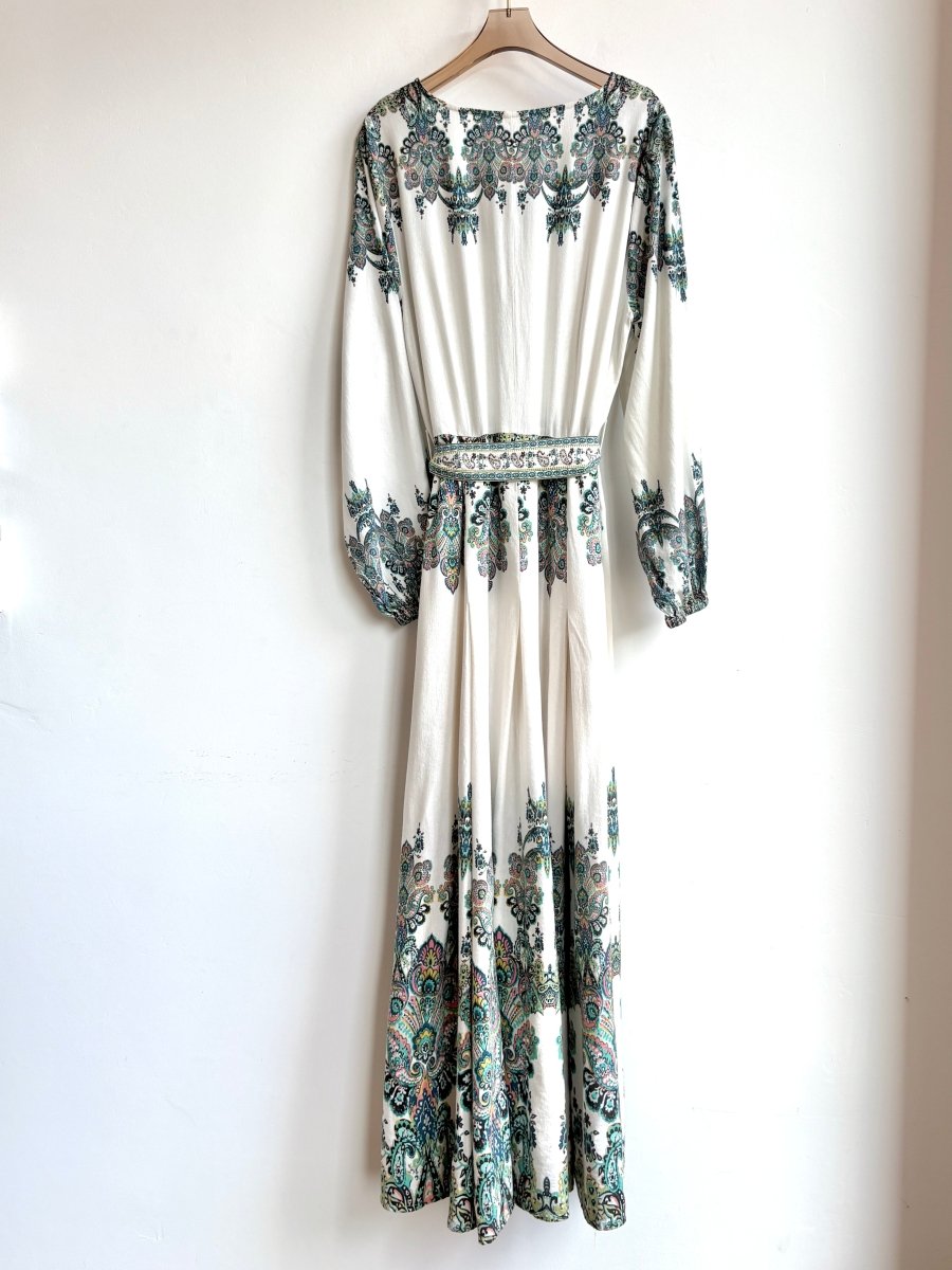 White & Turqouise Paisley Printed Maxi Dress (Vintage) - Made X Hudson