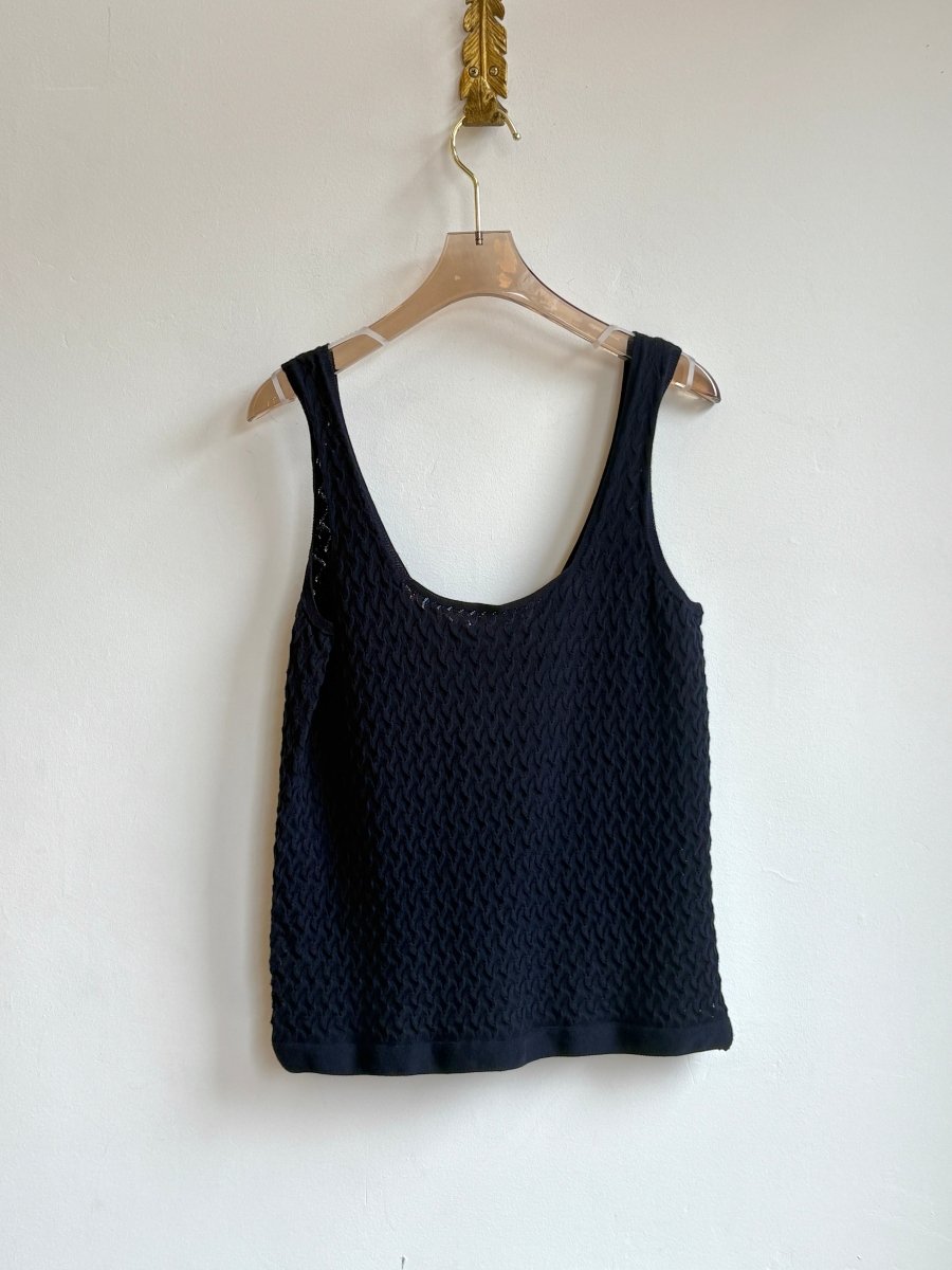 Navy Textured Pointelle Knit Tank Top - Made X Hudson
