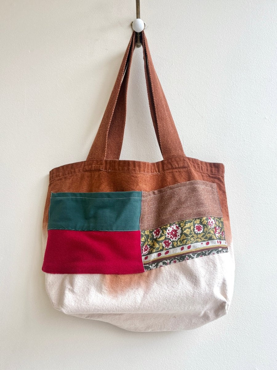 Organic Cotton Hand Dyed Tote | Ombre Rust w/ Red, Forest & Brown (Reworked) - Made X Hudson