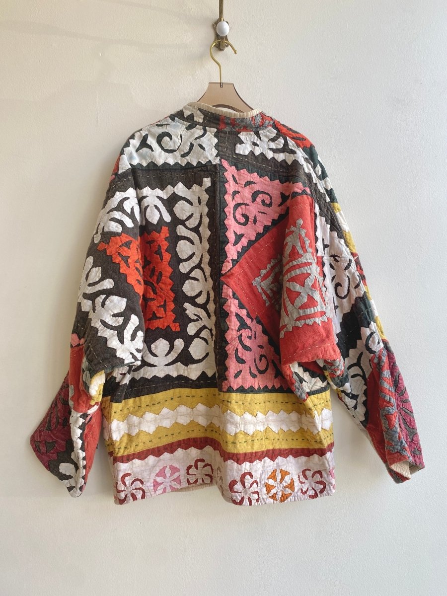 Reversible Ishani Quilted Jacket in Colors Red, Yellow, Black & Flax - Made X Hudson