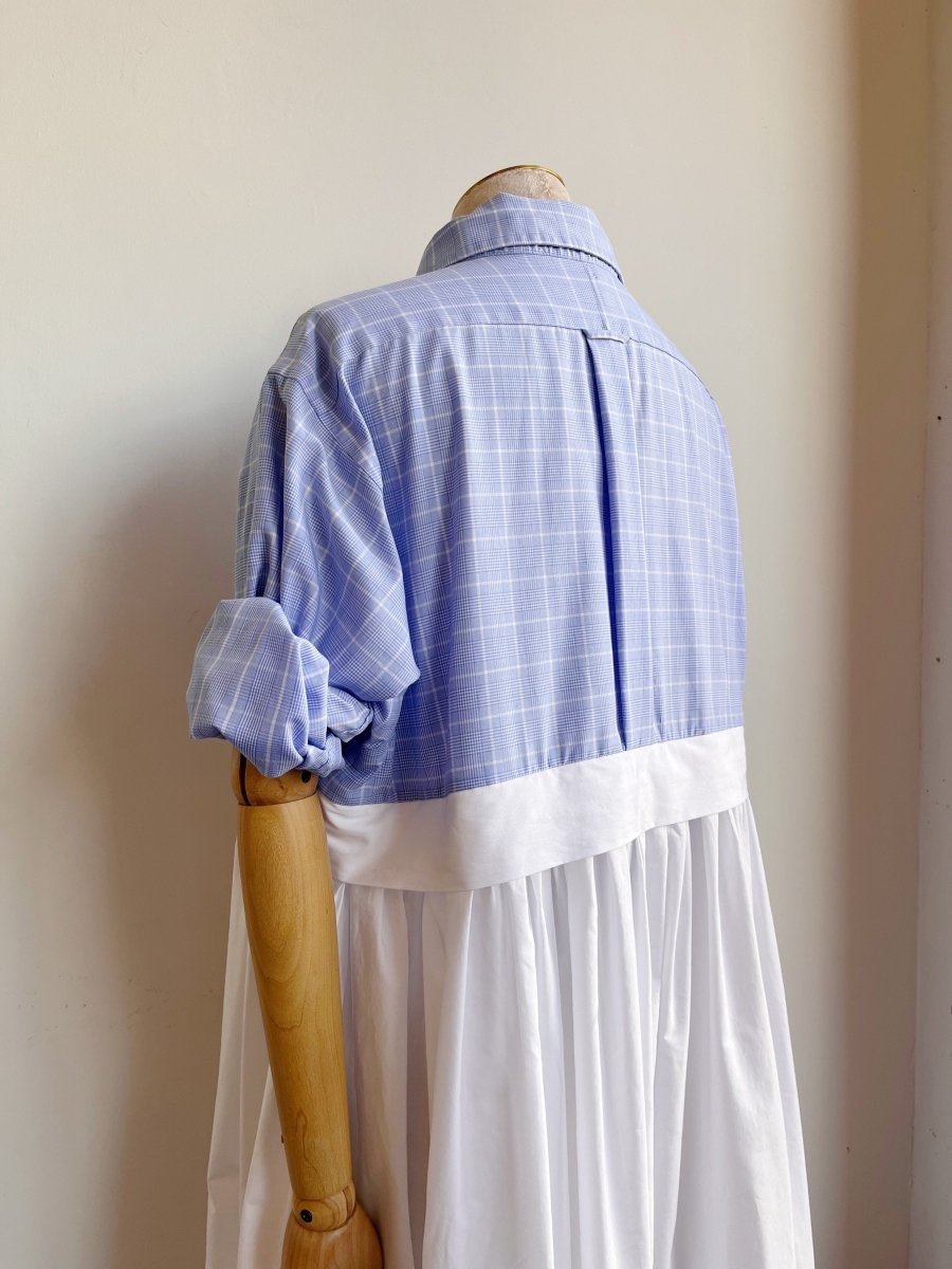 Empire Shirtwaist Dress in Blue Windowpane & White (Reworked) - Made X Hudson