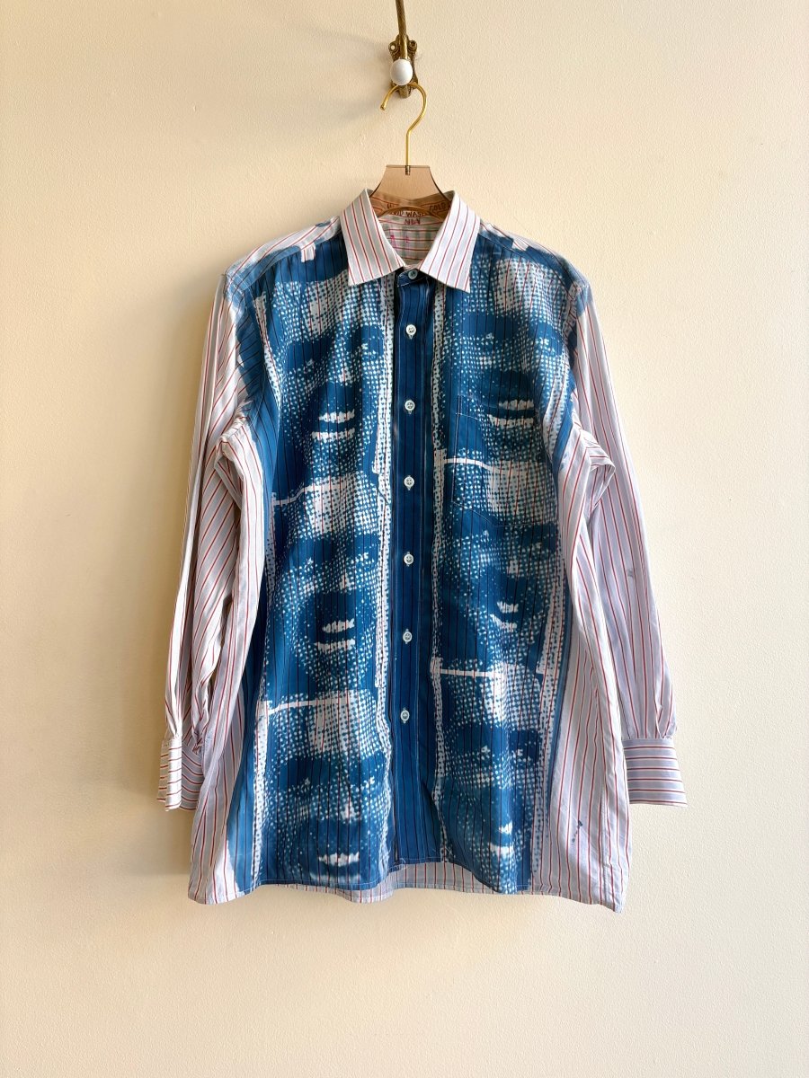 “Here’s Johnny!” Red and Blue Striped Button - Down Shirt | Cyanotype Print (Reworked) - Made X Hudson