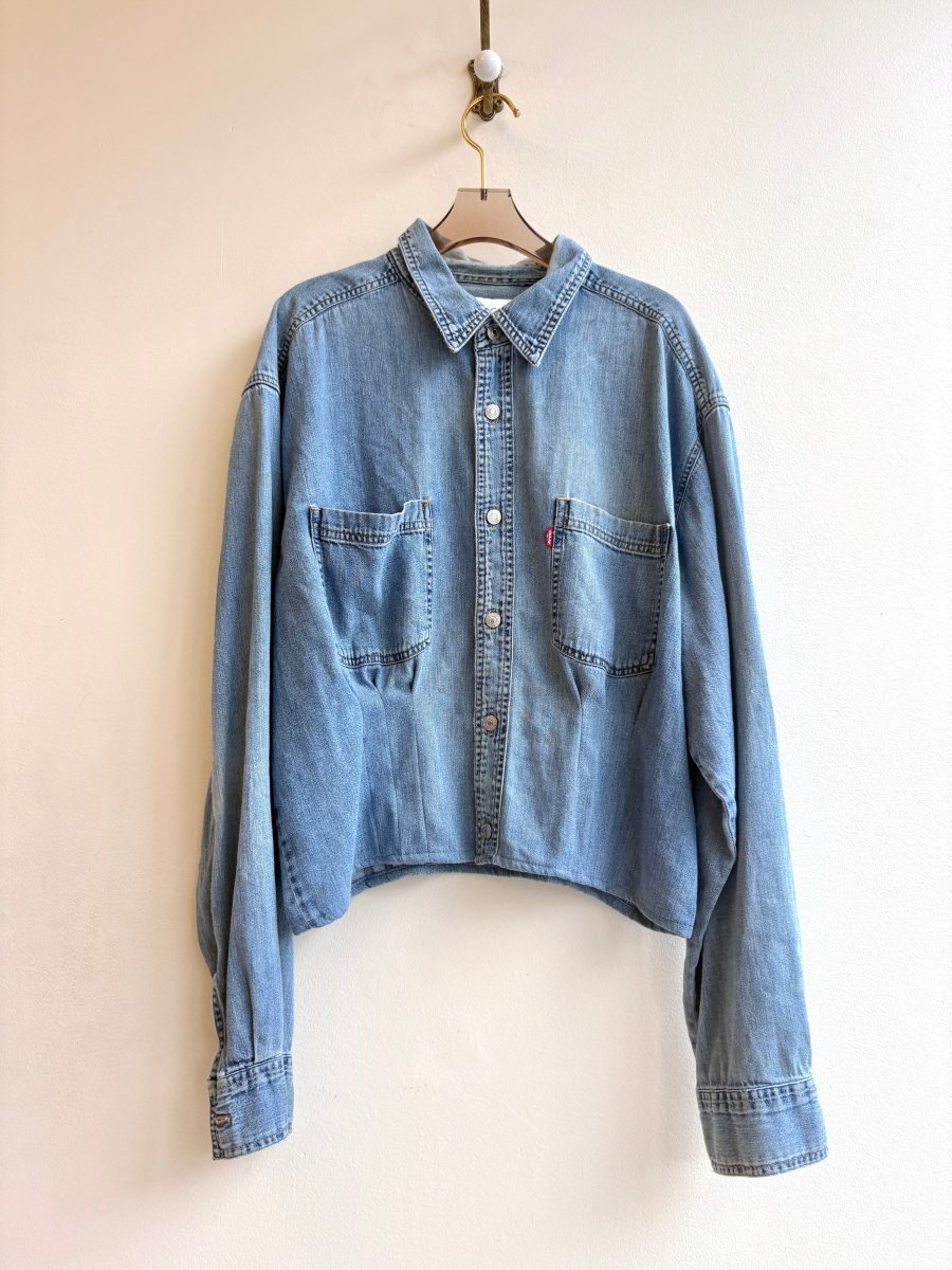The Kevin Top | Stone Wash Denim with Silver Buttons and Gathered Waist (Reworked) - Made X Hudson
