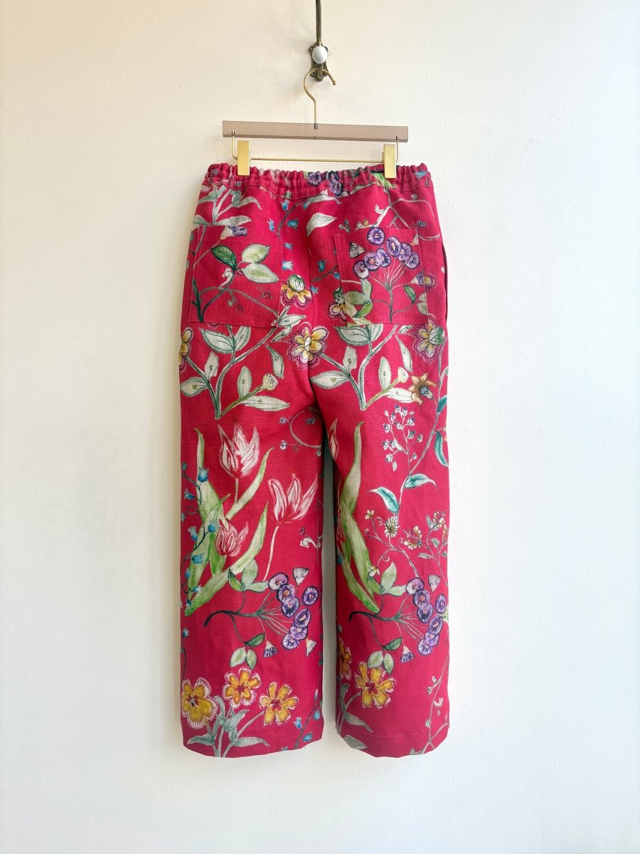 Red Floral Printed Linen Wide - Leg Pant - Made X Hudson