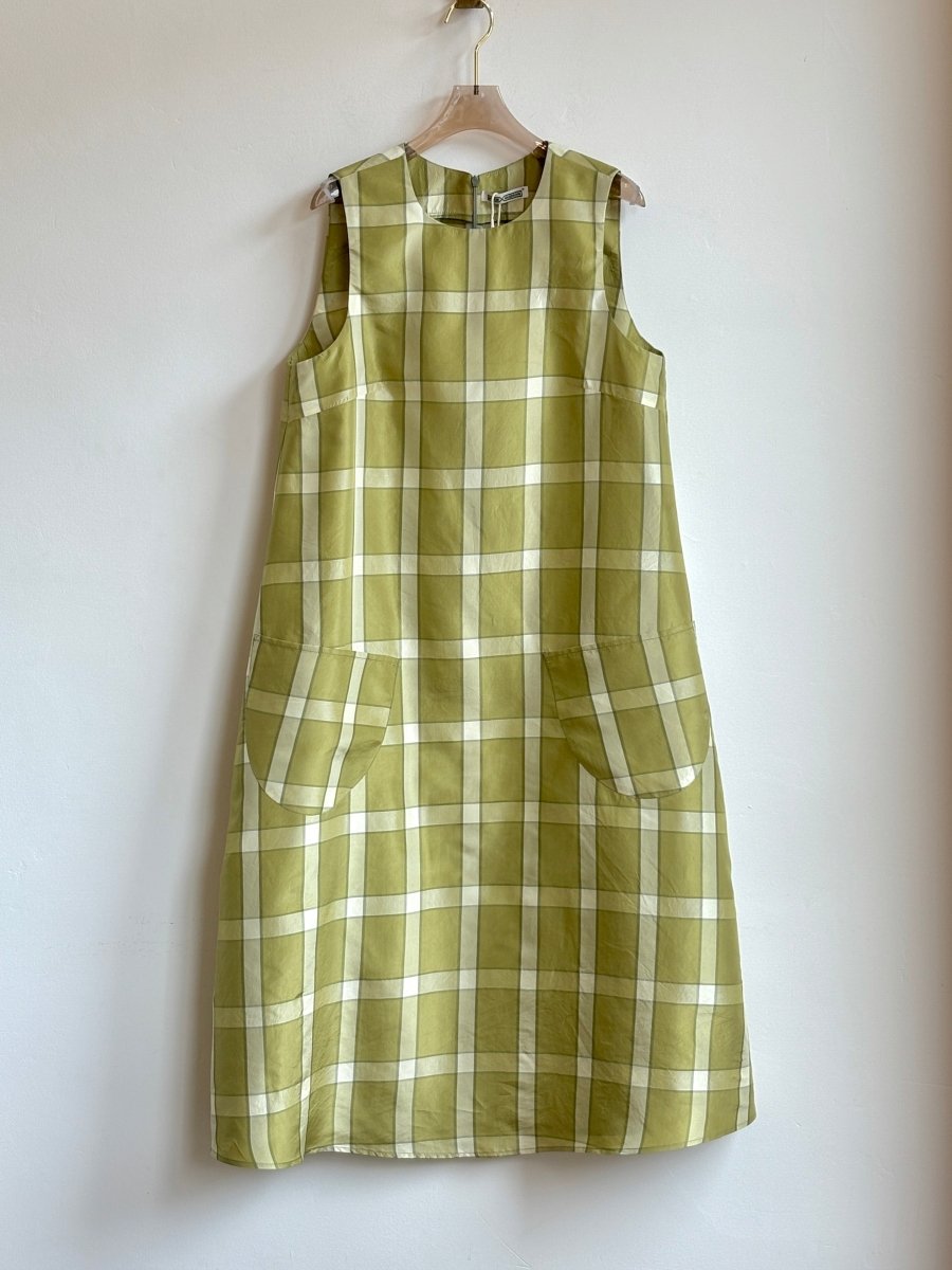 Green Plaid Chore Dress w/ Patch Pockets - Made X Hudson