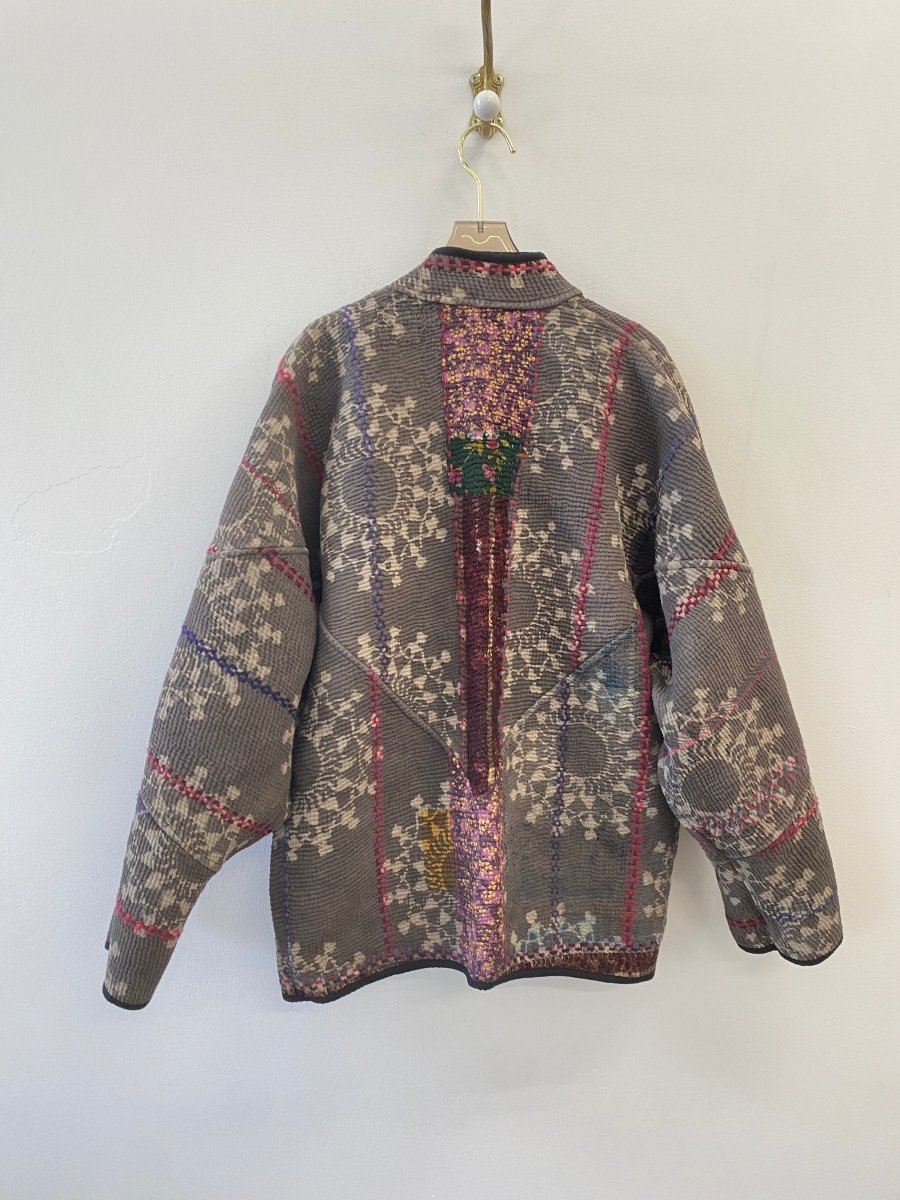 Reversible Ladhiya Quilted Jacket in Colors Taupe, Black, Fuchsia, Purple & Green - Made X Hudson