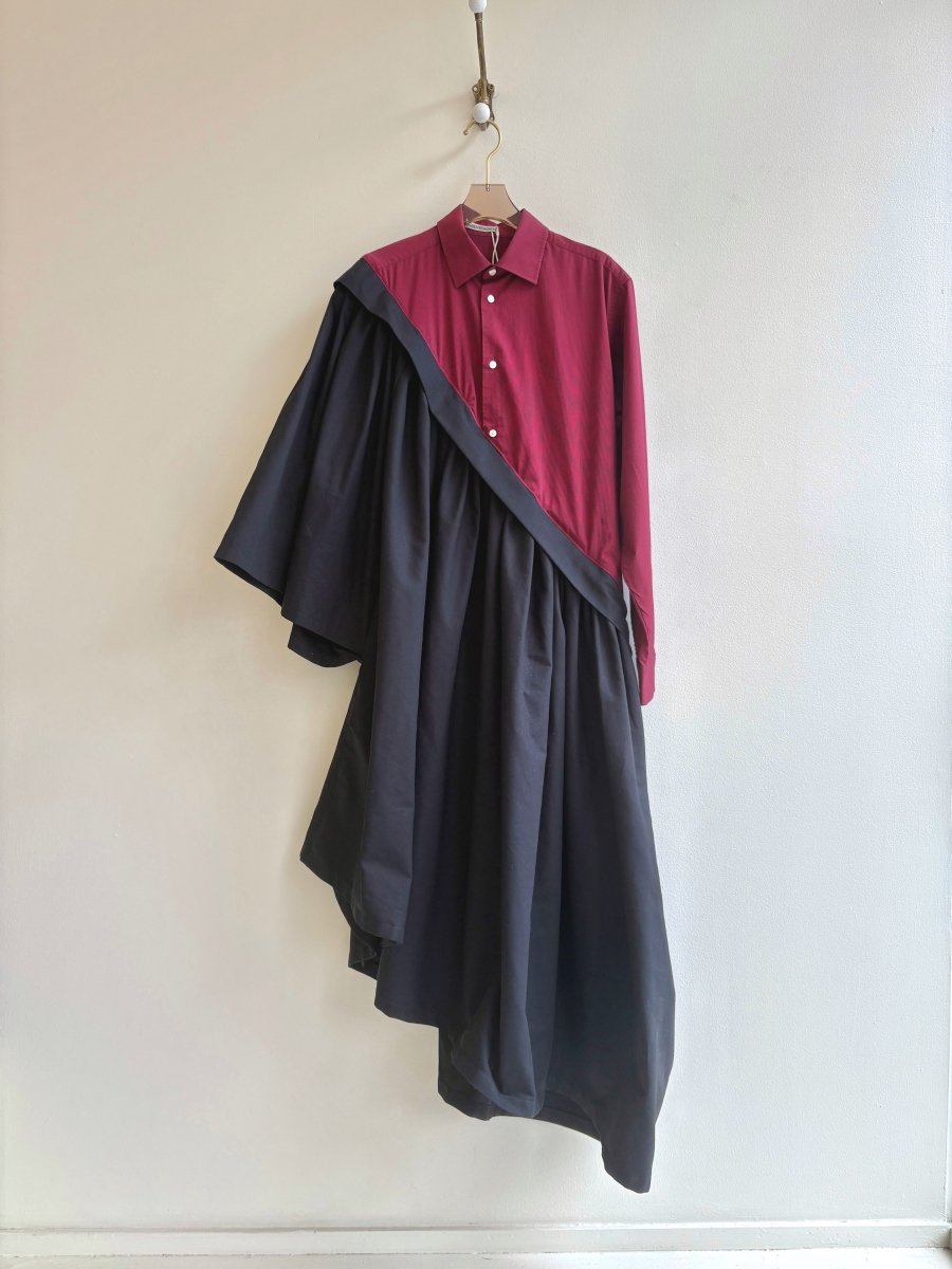 Asymmetric Shirtwaist Dress in Merlot and Black (Reworked) - Made X Hudson