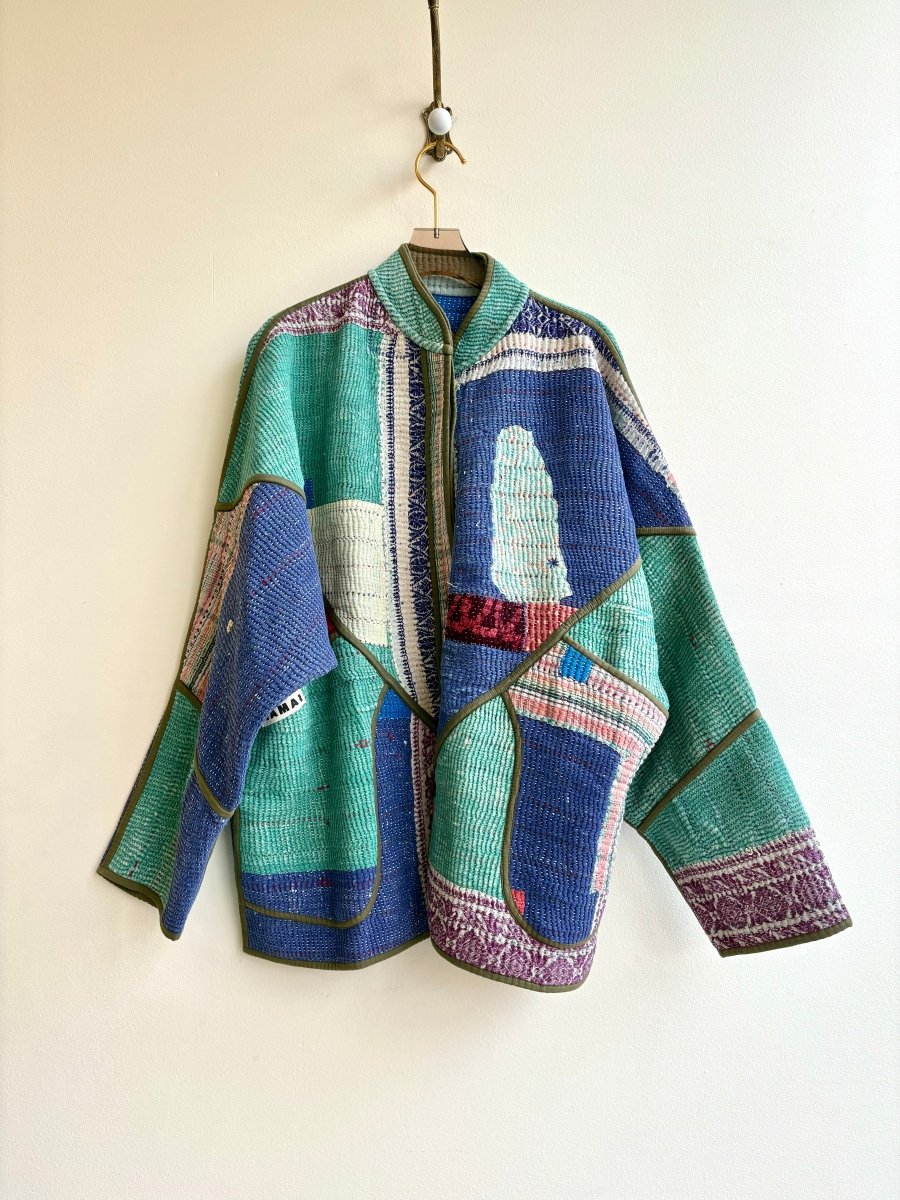 Reversible Ladhiya Quilted Jacket in Colors Turquoise, Blue, Coral & Sky Blue, Sage, Yellow - Made X Hudson