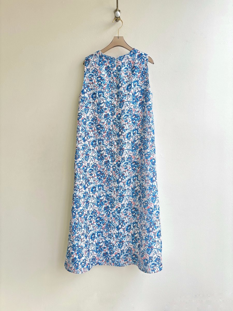 Blue, Red, & White Abstract Print Chore Dress - Made X Hudson