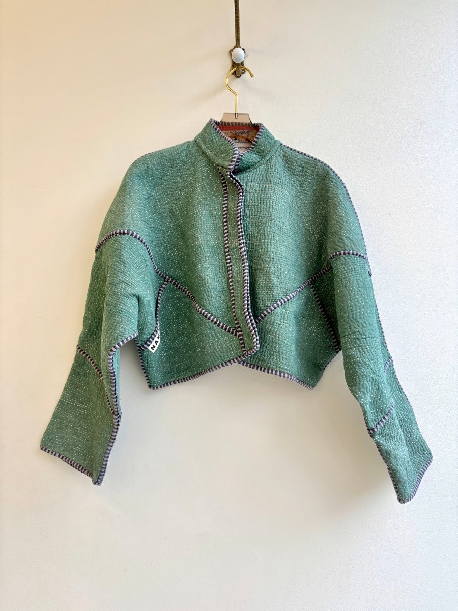 Reversible Kaira Quilted Cropped Jacket in Colors Sage Green & Blue, Red, Black, Mustard - Made X Hudson