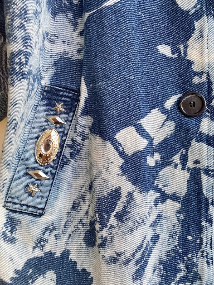 Vintage Hand Dyed Conch Studded Button Up Denim Trench Coat (Reworked) - Made X Hudson