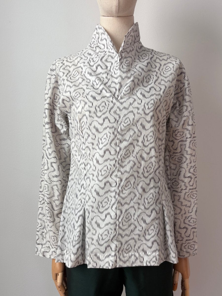 Ulrike Blouse in White Ink Swirl Print - Made X Hudson