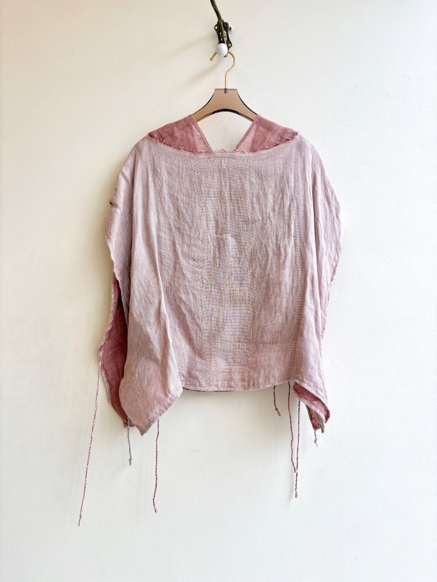 2D Vestment Hand Embroidered Cape Top w/ Ties | Blush and Mauve Linen - Made X Hudson