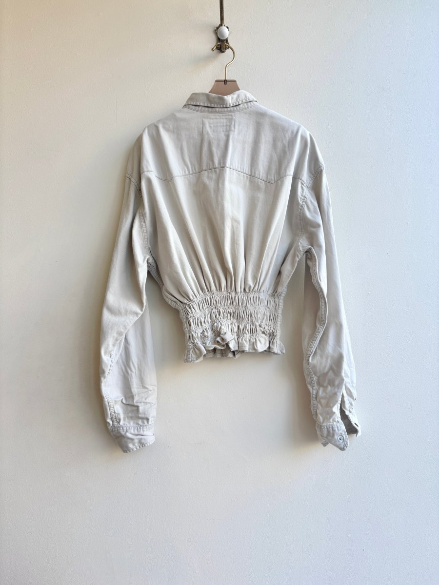 The George Top | Ivory Denim Button Down Top w/ Smocked Waist (Reworked) - Made X Hudson