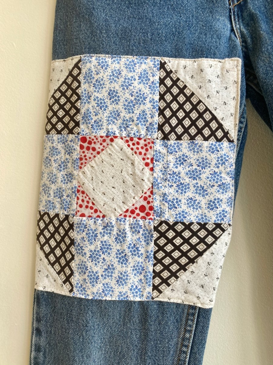 Vintage Orange Tab Levi’s w/ Red, Black, and Blue Quilted Patch Pants (Reworked) - Made X Hudson