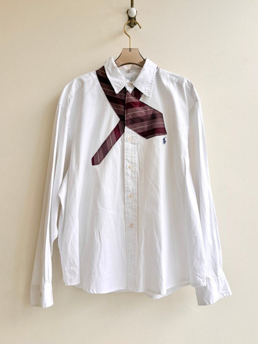 The James Top | White with Maroon Striped Tie (Reworked) - Made X Hudson