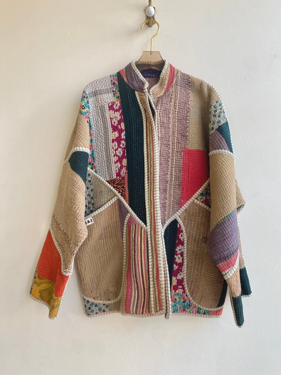 Reversible Ladhiya Quilted Jacket in Colors Olive, Tan, Red, Patchwork & Purple, Pink Patchwork - Made X Hudson