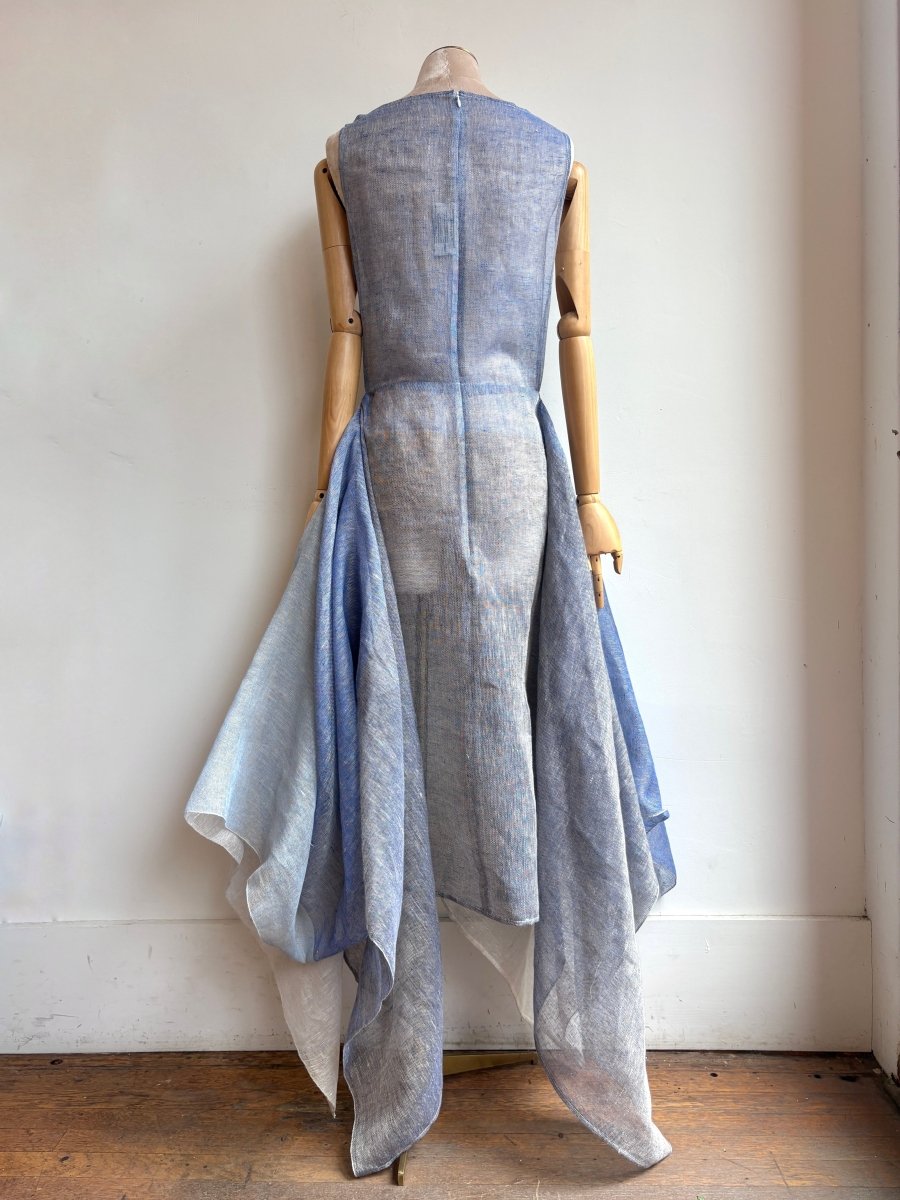 Sheer Zero-Waste Dress in Linen Ombré Shades of Blue - Made X Hudson