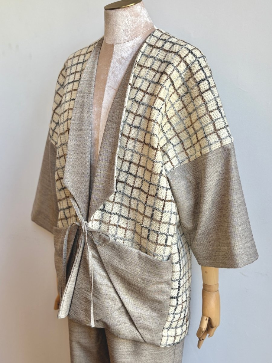 Grey, Brown and Cream Grid Woven Chore Jacket - Made X Hudson