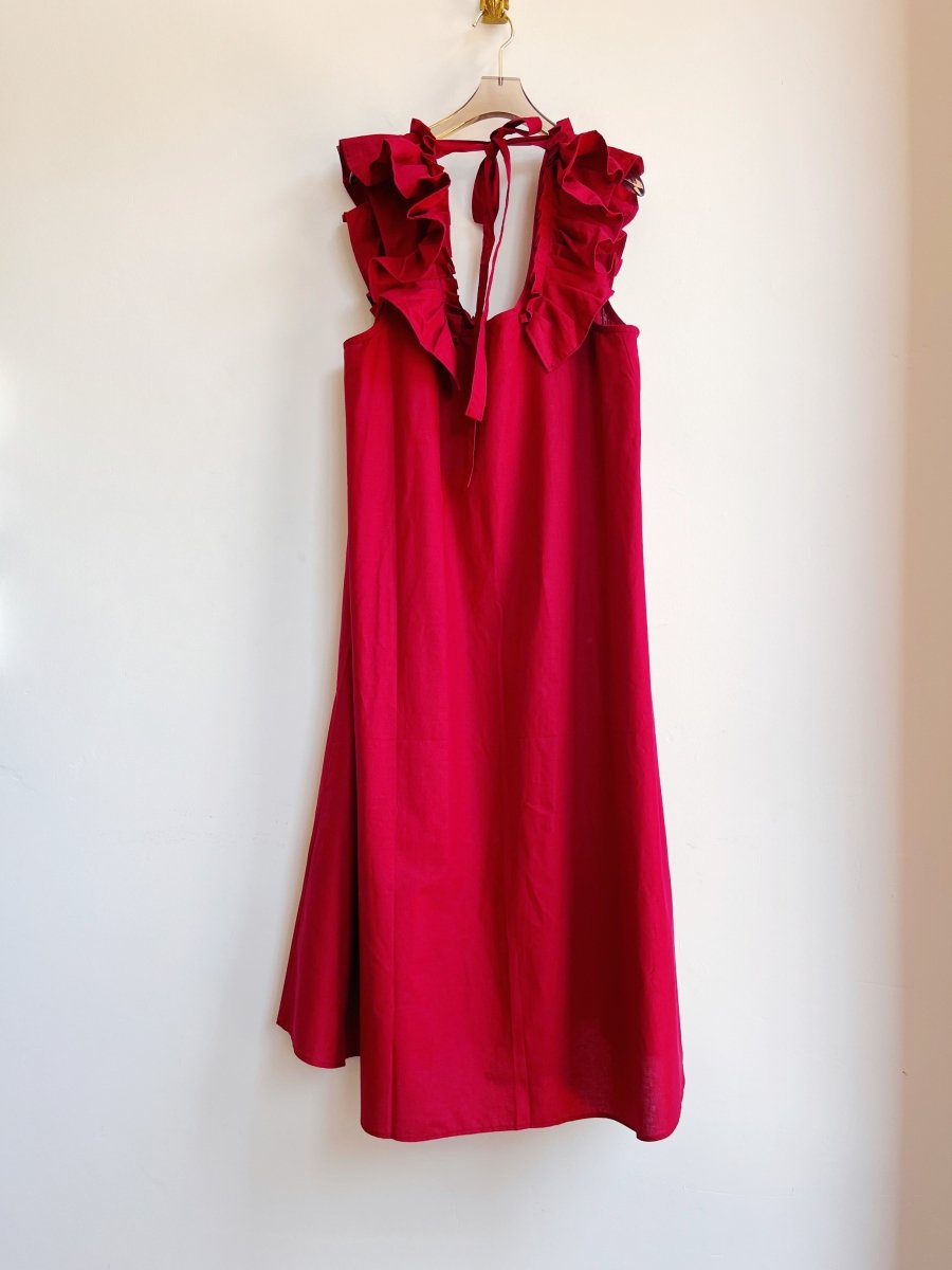 Sweet Cherry Sleeveless Keyhole Back Ruffle Dress w/ Belt - Made X Hudson