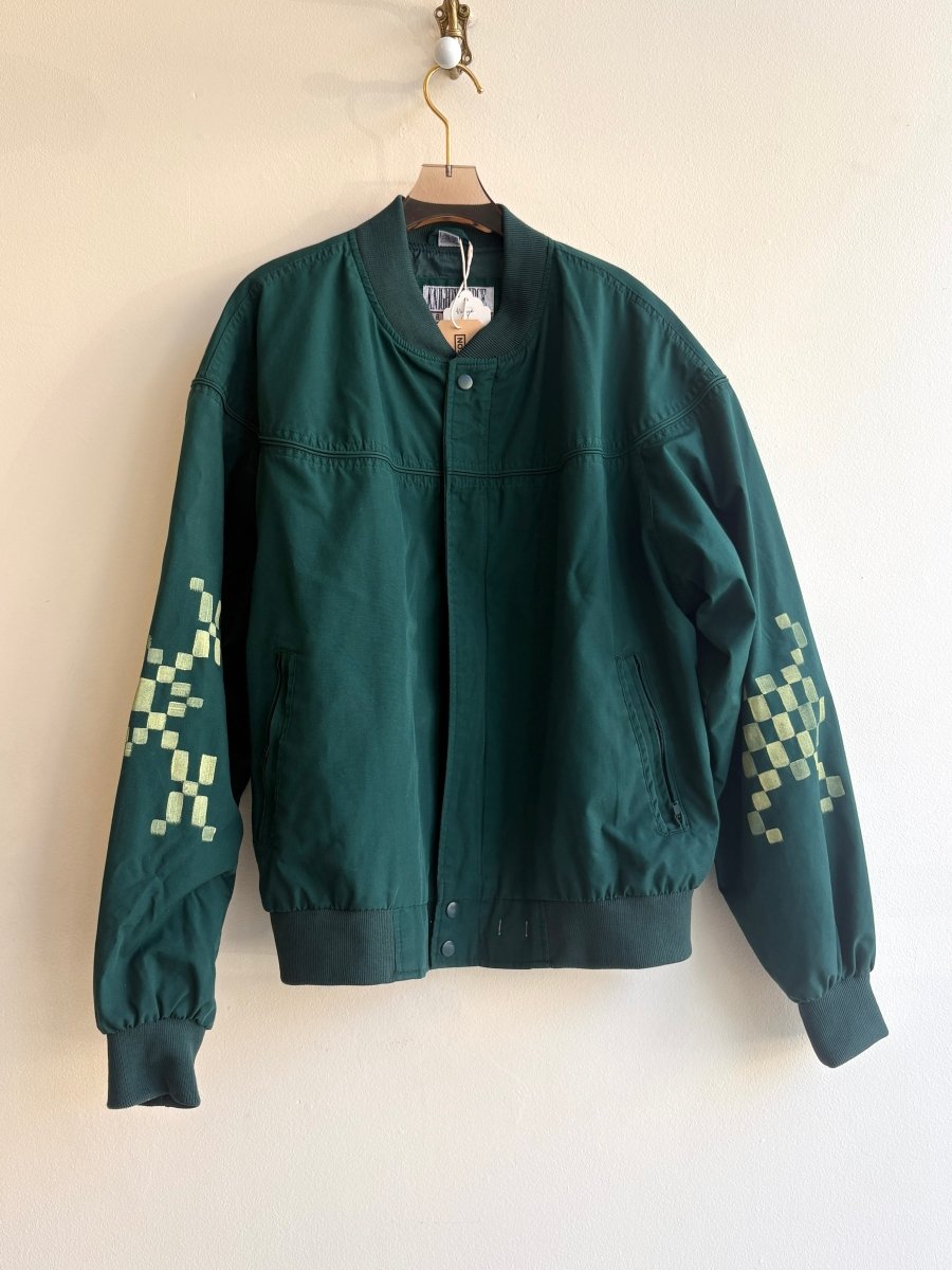 Overshot Woven Bomber Jacket in Emerald and Lime | Hand Painted (Reworked) - Made X Hudson