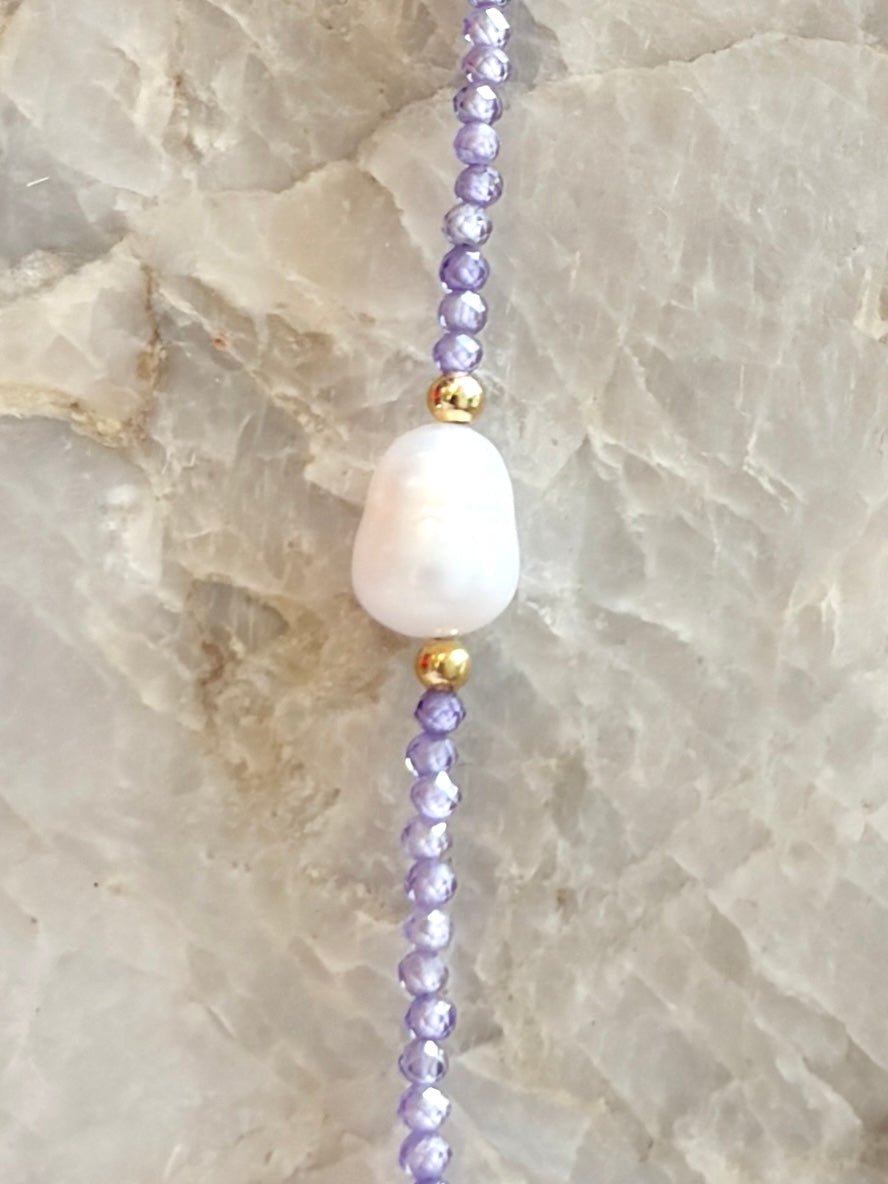 17" Natural Purple Amethyst & Fresh Water Pearl Necklace - Made X Hudson