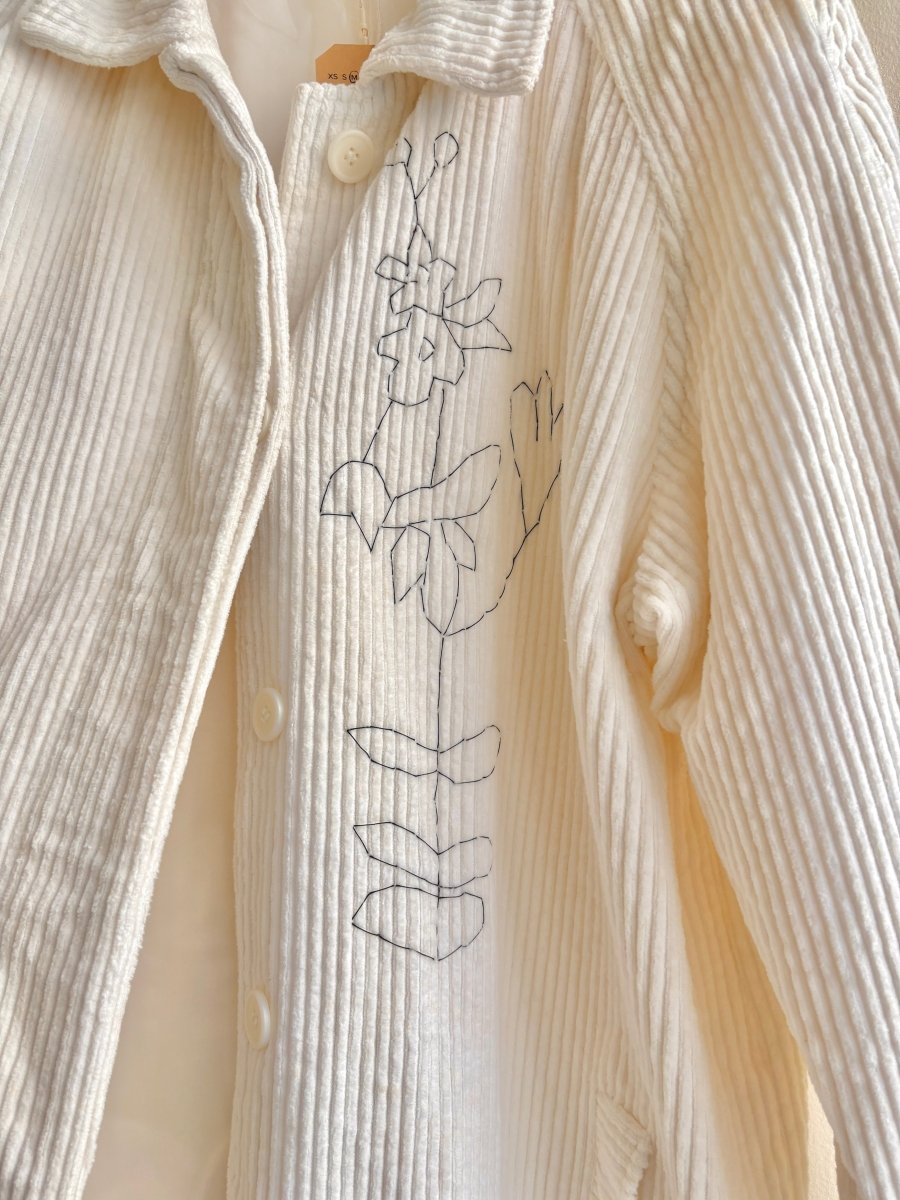 Ivory Corduroy Duster w/ Hand Embroidery (Reworked) - Made X Hudson