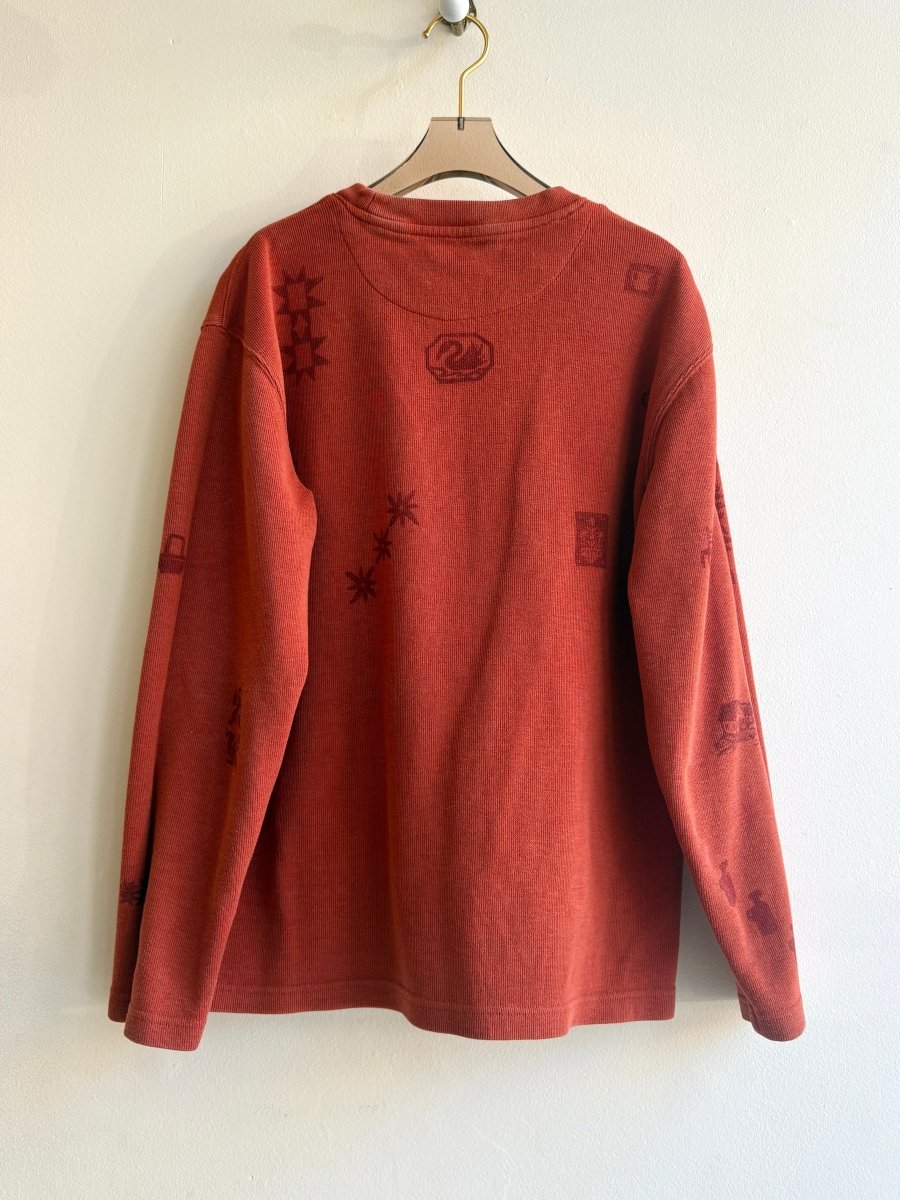 Rust Orange Tiny Print Thermal Long Sleeve | Block Printed (Reworked) - Made X Hudson