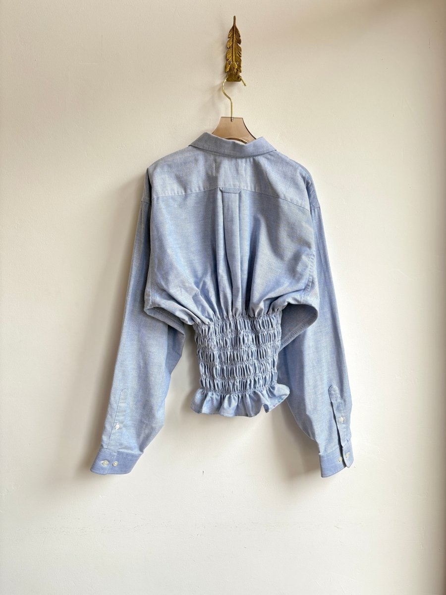 The George Top | Light Blue Button Down Top w/ Smocked Waist (Reworked) - Made X Hudson