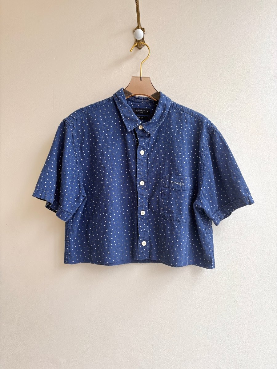 Blue and White Polka Dot Short Sleeve Annette Crop Top (Reworked) - Made X Hudson
