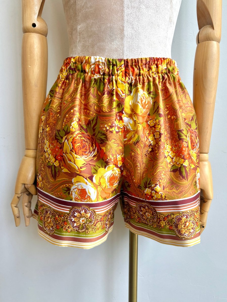 Yellow, Carmel, & Green Retro Rose Flower Town Shorts - Made X Hudson