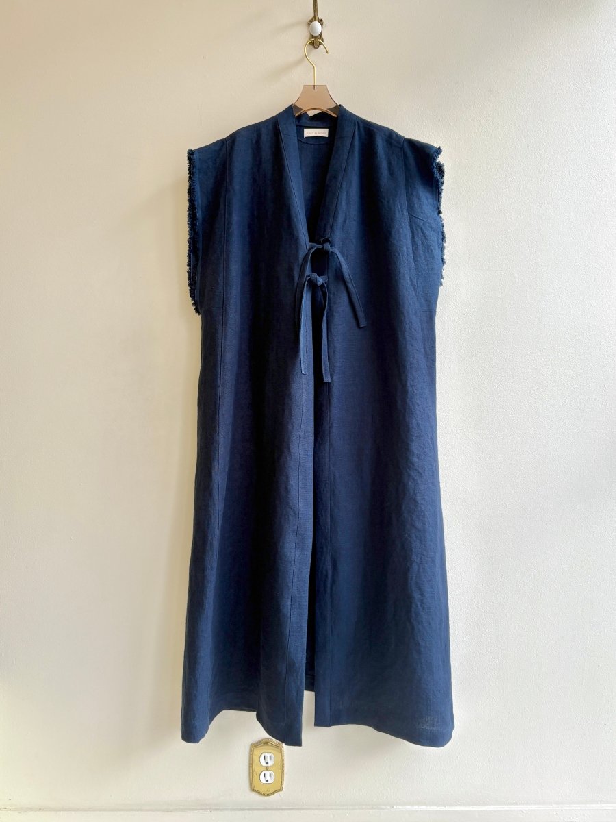 Zero Waste Dark Navy Blue Caftan Duster / Long Vest - Made X Hudson