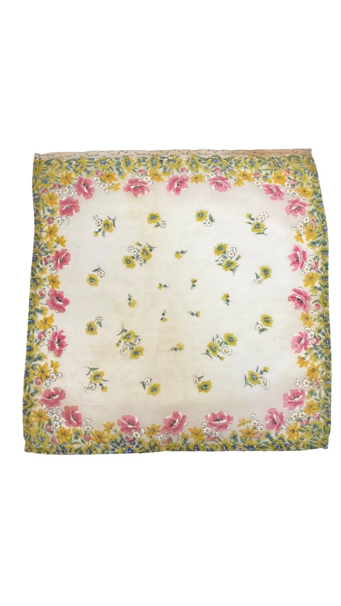 Vintage 1960s Silk Flowers Hanky | Cosmos & Poppies (Reworked) - Made X Hudson