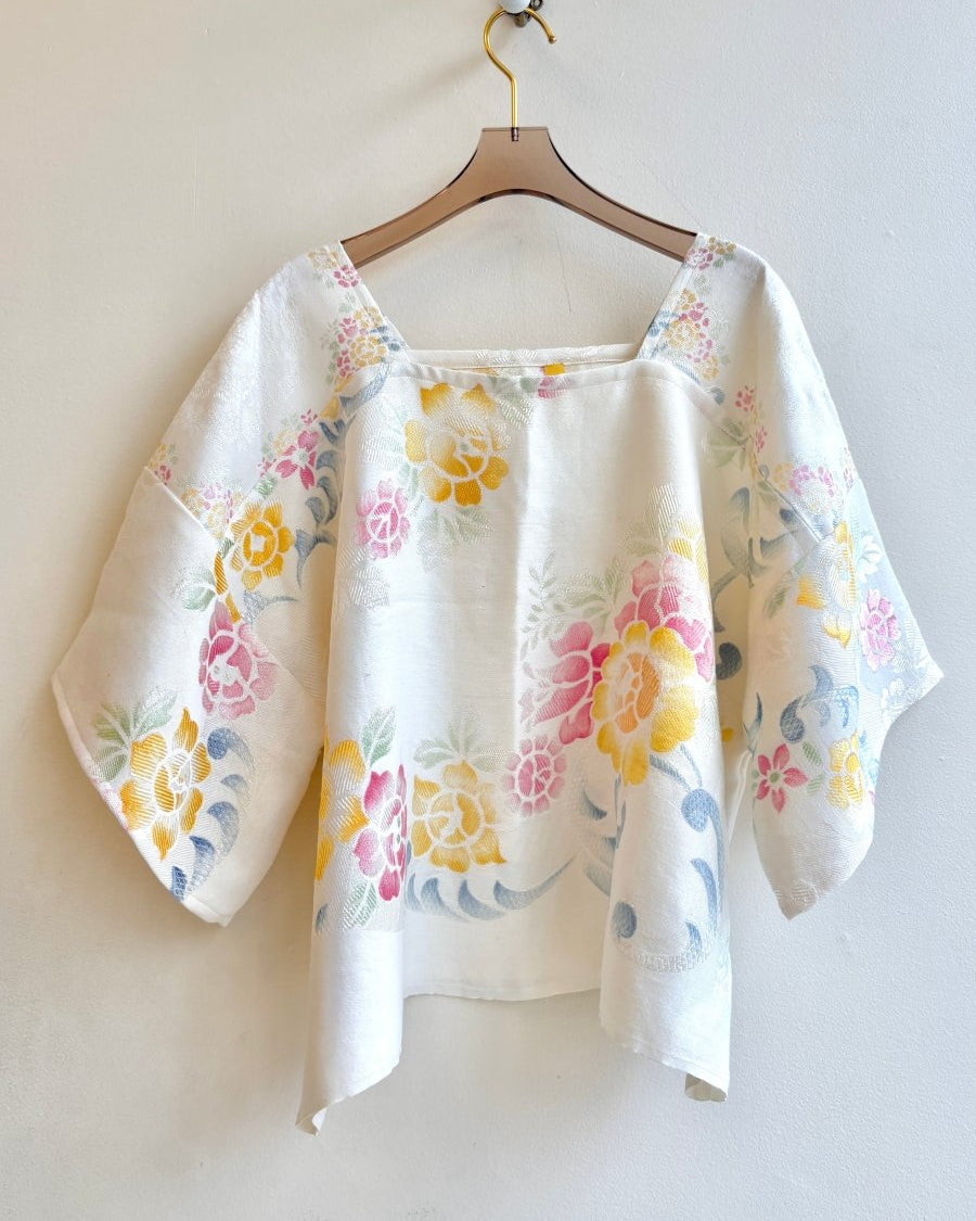 Soft Pastel Floral Jacquard with Square Neck | Picnic Top - Made X Hudson