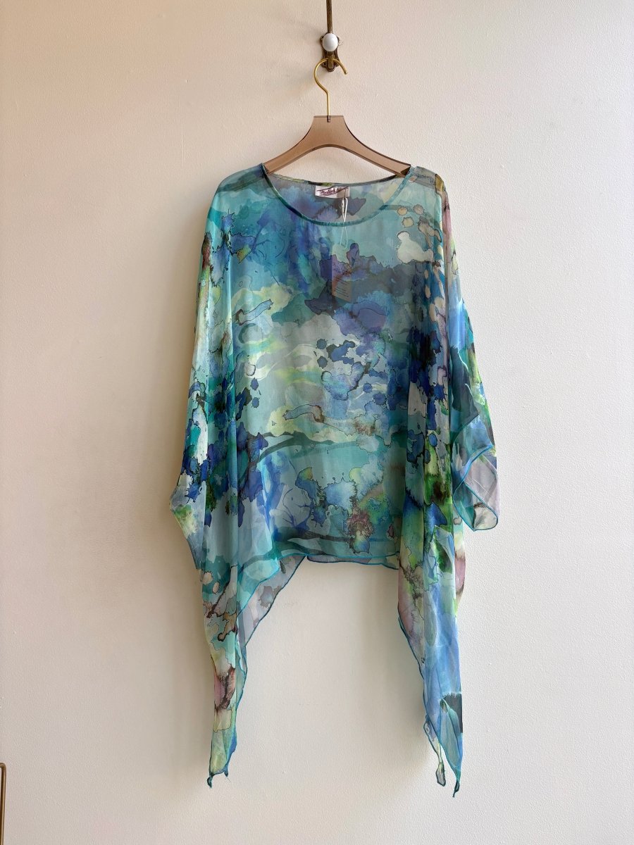 Sterling | Aqua and Citrus Watercolor Silk Blouse (Vintage) - Made X Hudson