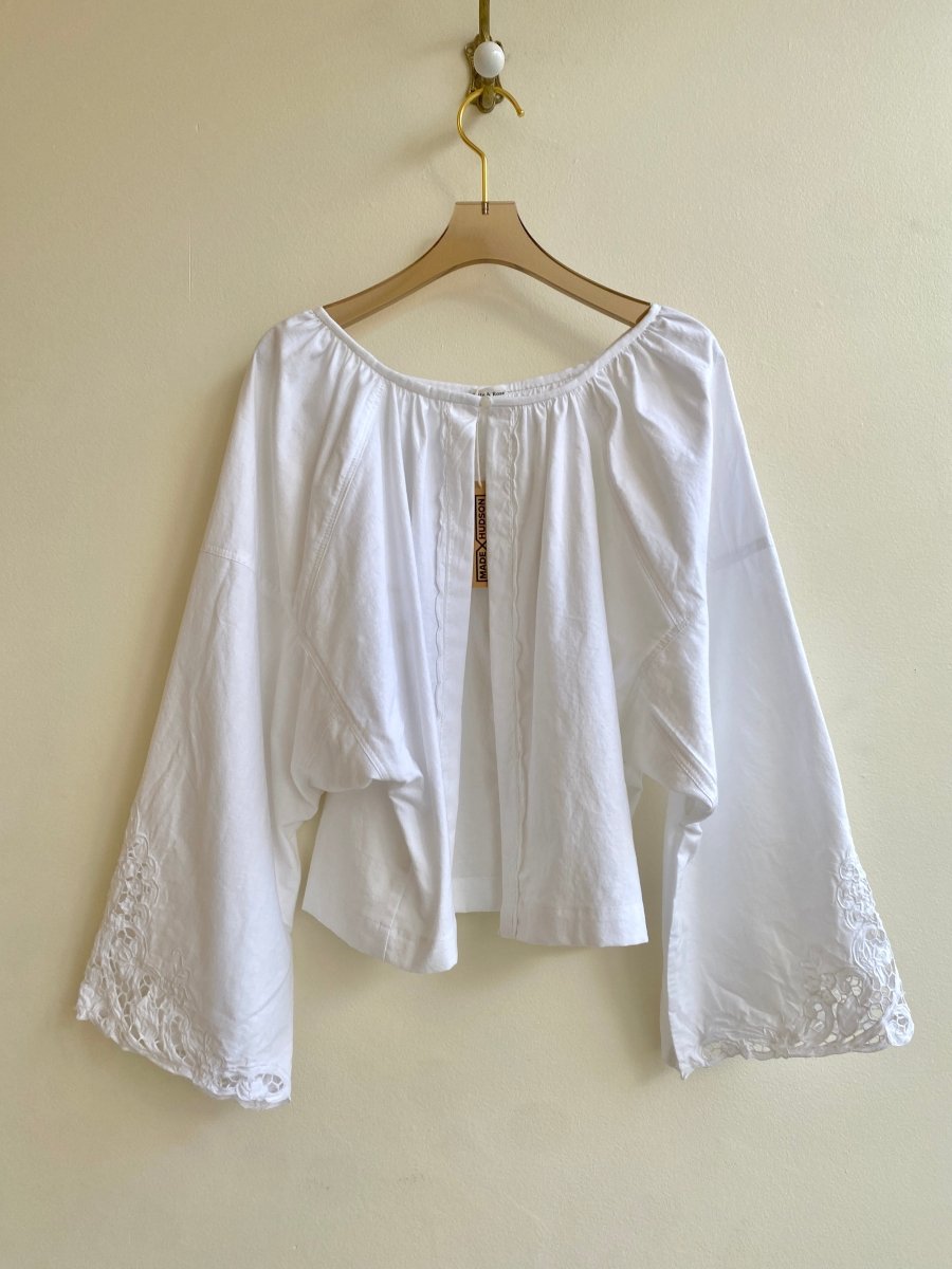 White Zero Waste Upcycled Lace Sleeve Carpathian Top - Made X Hudson