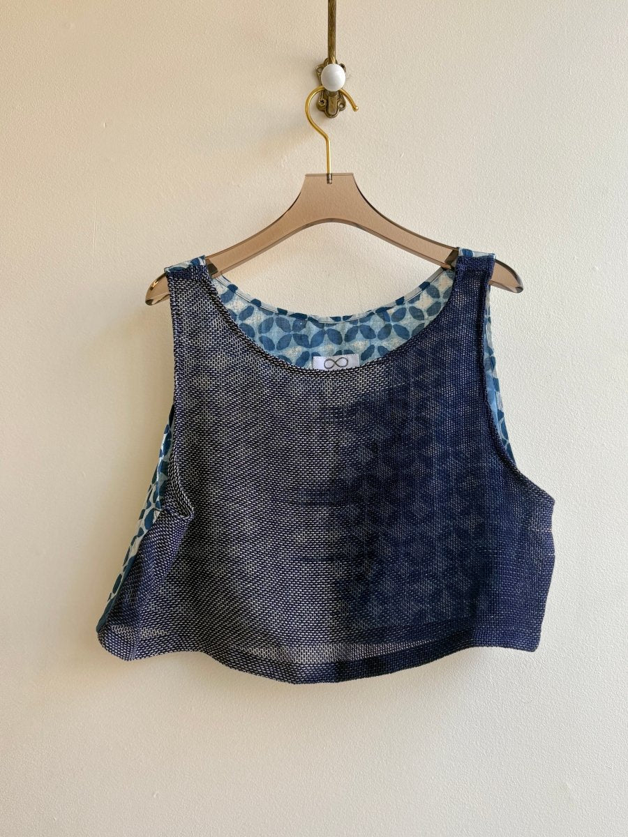 Handwoven Blouse in Indigo w/ Shibori Dye Back - Made X Hudson