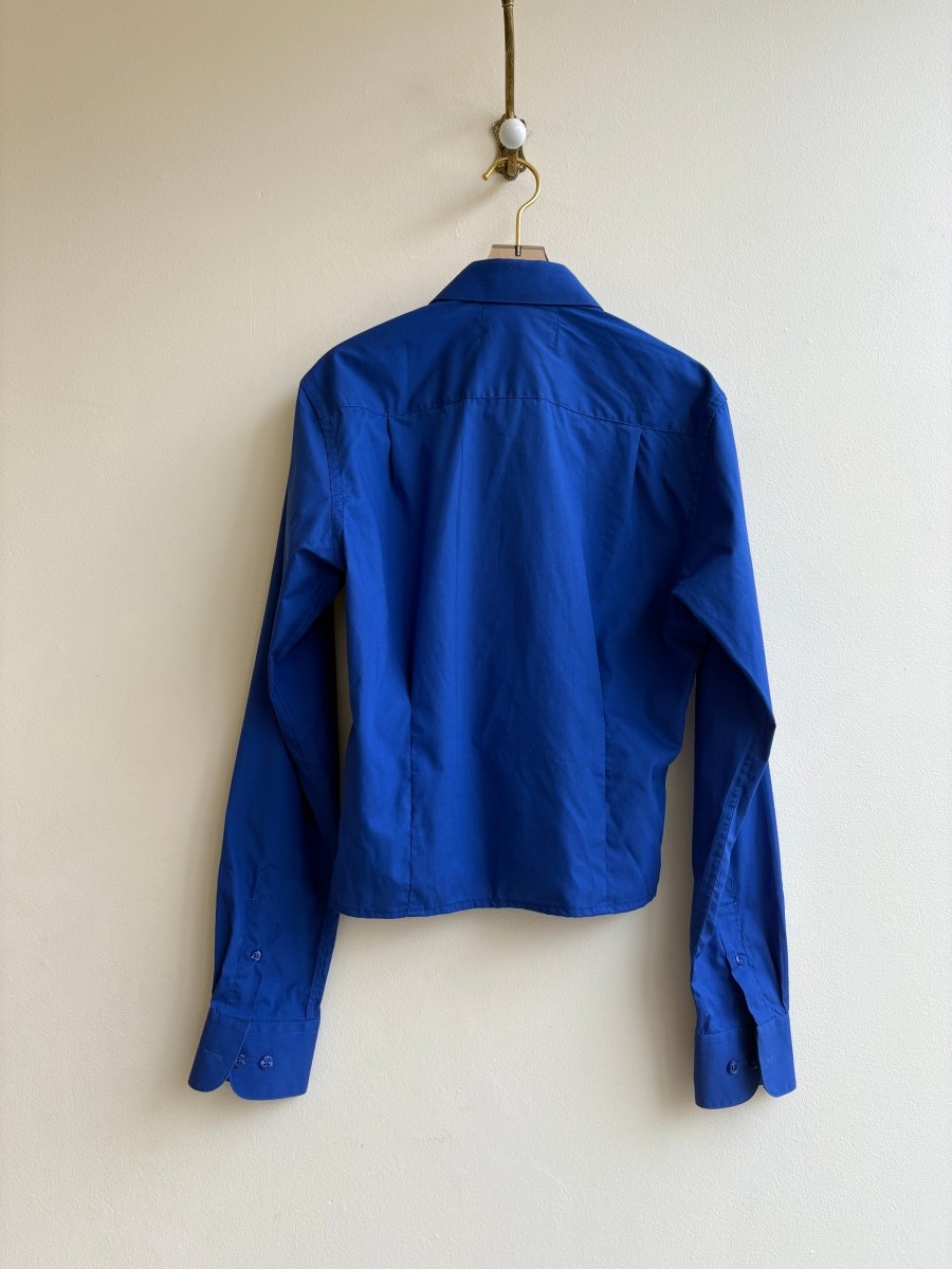 The Kevin Top | Colbalt Blue Button Down Top w/ Gathered Waist (Reworked) - Made X Hudson