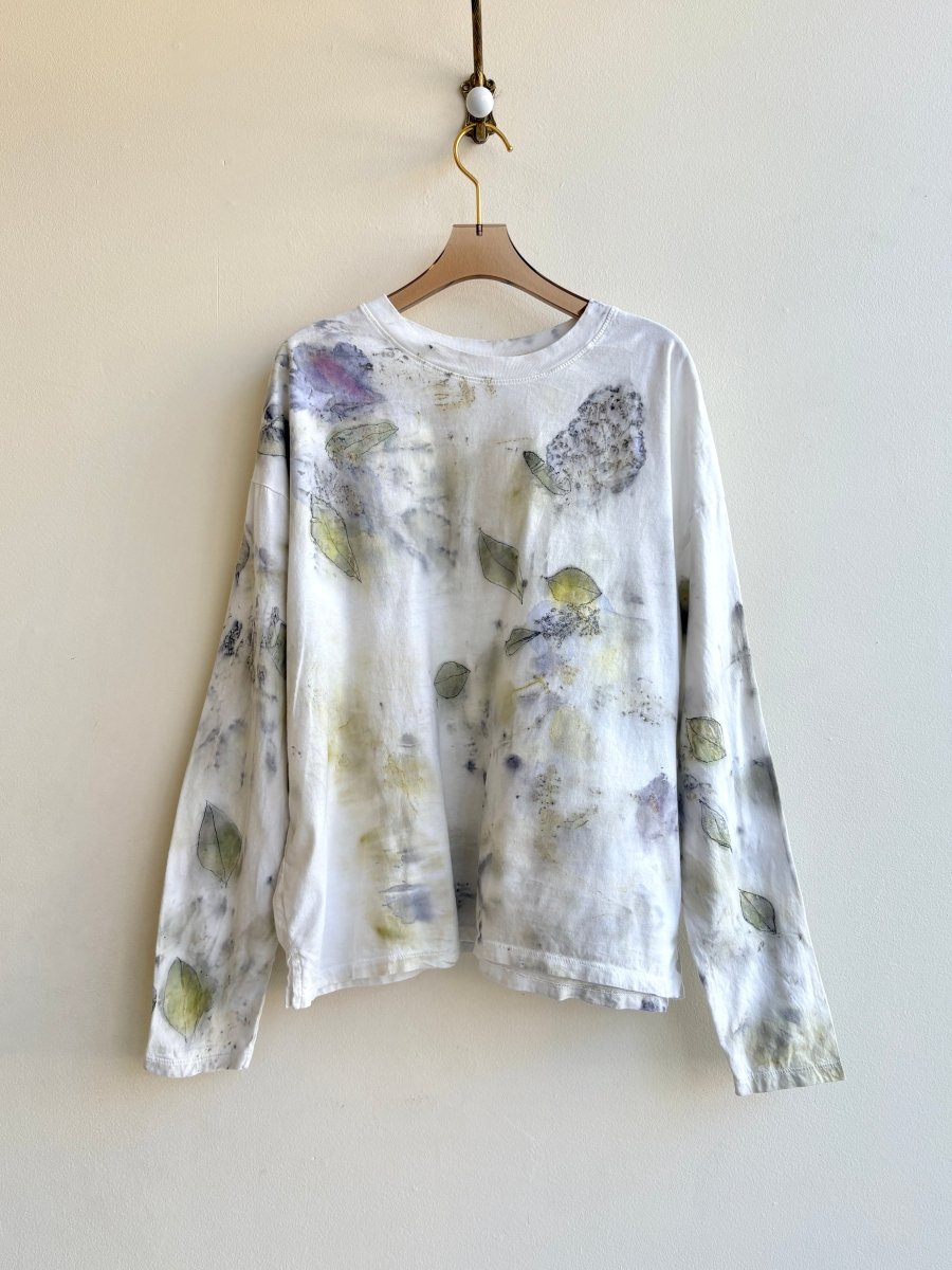 Blue & Green Eco Printed & Hand Drawn Long Sleeve Top (Reworked) - Made X Hudson