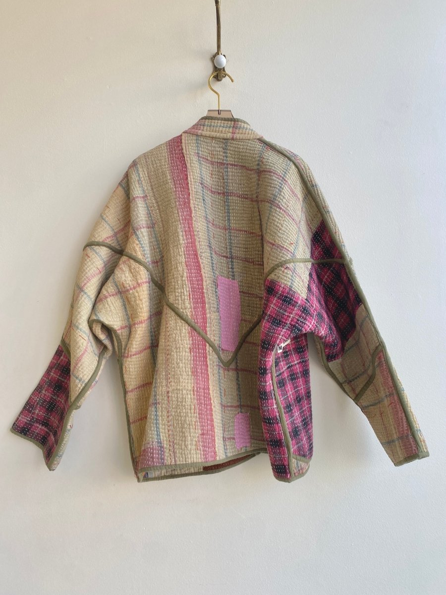 Reversible Ladhiya Quilted Jacket in Colors Brick, Yellow, Pink Patchwork & Sage, Red Plaid - Made X Hudson