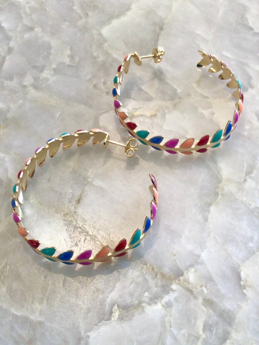 18k Gold Filled Rainbow Flower Enamel Hoops - Made X Hudson