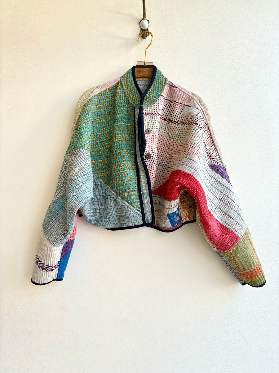 Reversible Kaira Quilted Cropped Jacket in Colors White, Pink, Blue, Green, Orange & Pink, Blue, Red, Tan, White - Made X Hudson