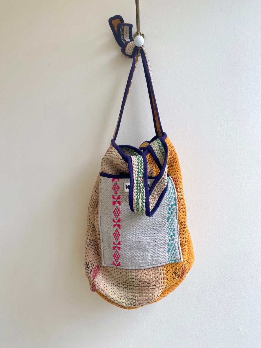 Reversible Xoti II Tote Bag in Colors Red, Green Striped, & Mustard - Made X Hudson