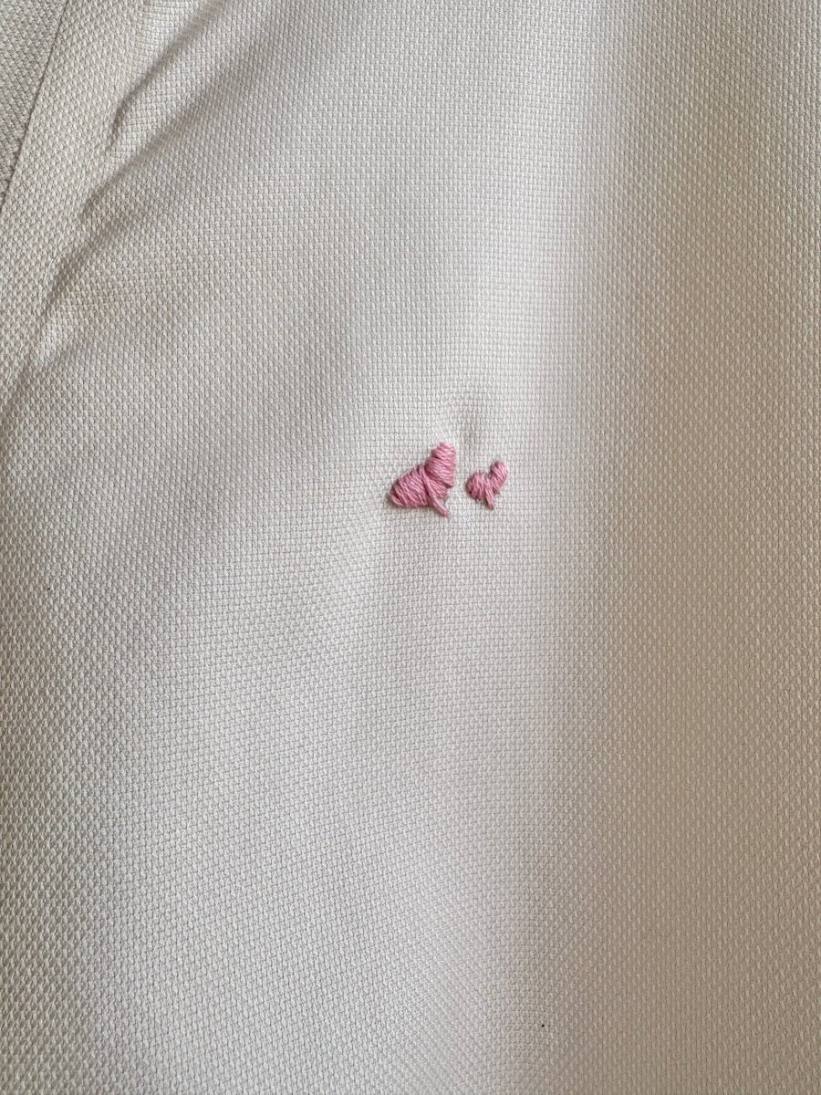 Cream & Pale Blue Des Dress w/ Heart Embroidery (Reworked) - Made X Hudson