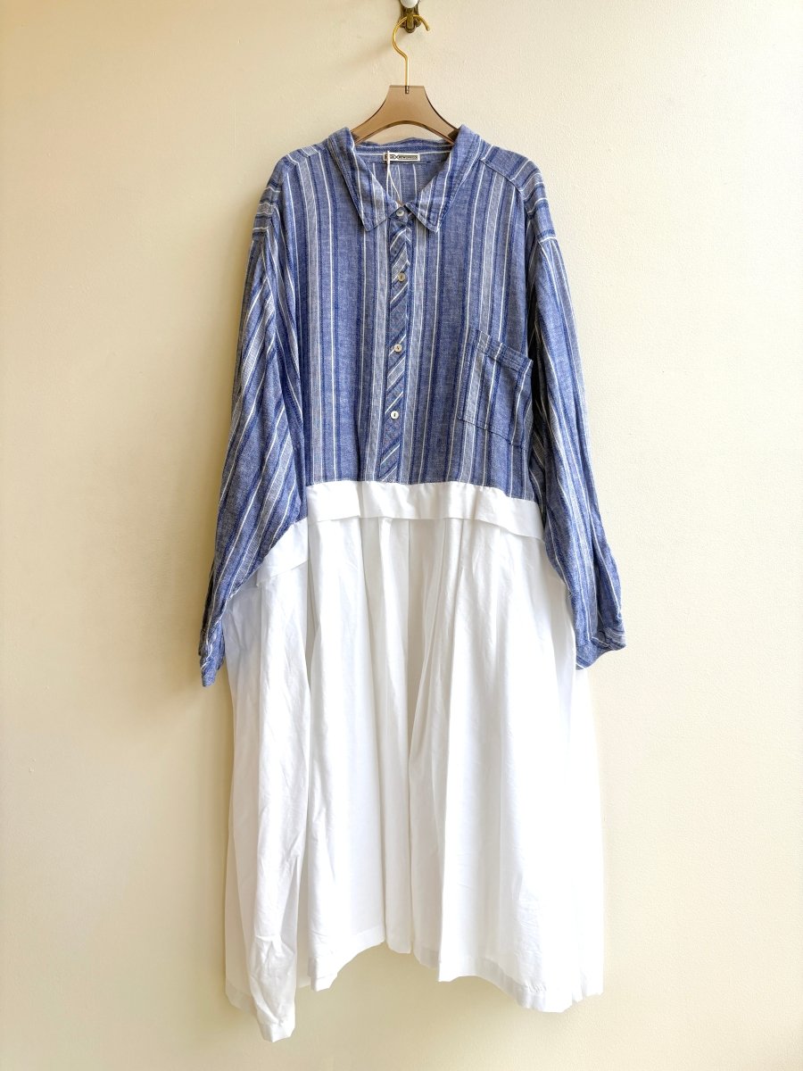 Empire Shirtwaist Dress in Lake Blue Stripe with White (Reworked) - Made X Hudson