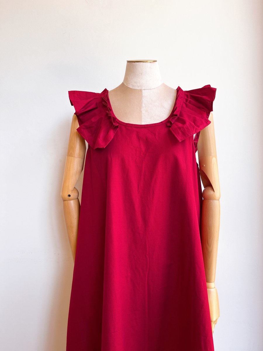 Sweet Cherry Sleeveless Keyhole Back Ruffle Dress w/ Belt - Made X Hudson