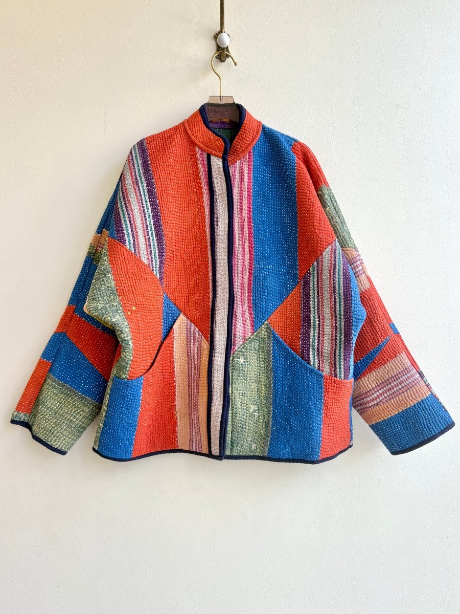 Reversible Ladhiya Quilted Jacket in Colors Blue, Carrot Orange, Sage & Lilac and Forest Green - Made X Hudson